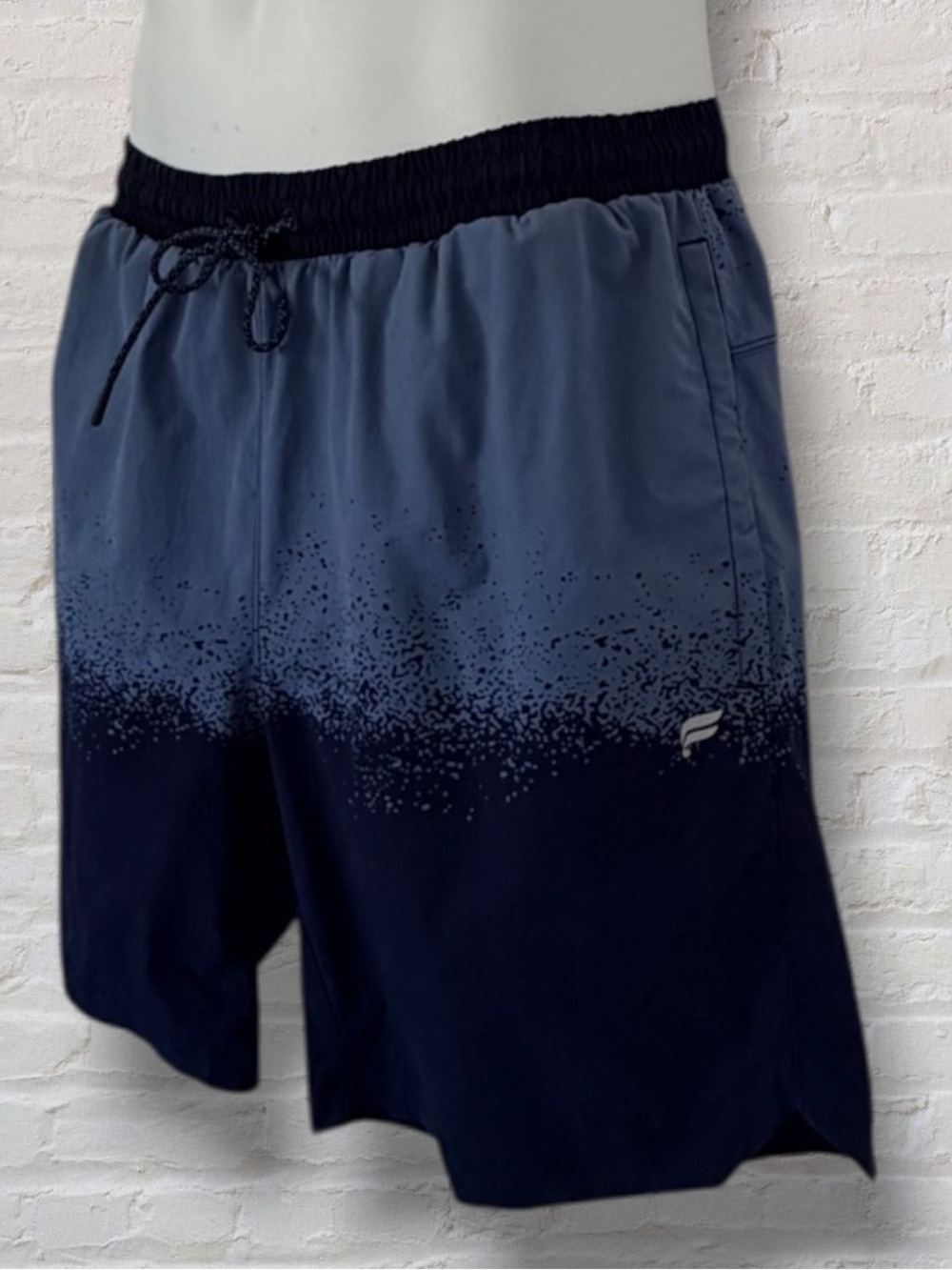 Fabletics The One Short 7in Men Lined Swim Training Navy Ombre Splatter Print S